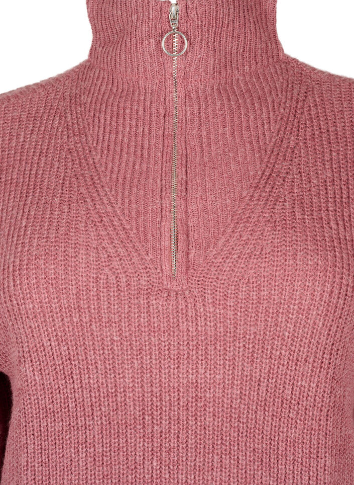 Strikket genser med h&oslash;y hals og glidel&aring;s, Rosa, Packshot image number 2