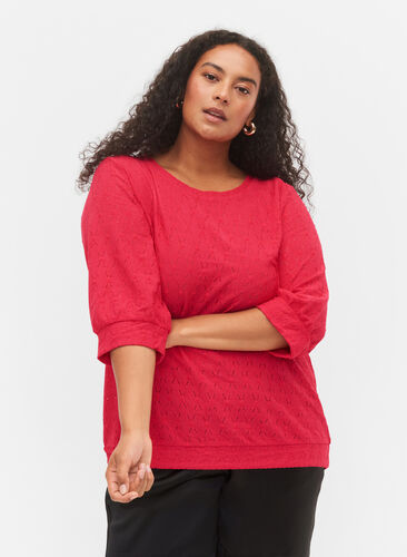 Bluse med 3/4-ermer og strukturmønster, Love Potion, Model image number 0