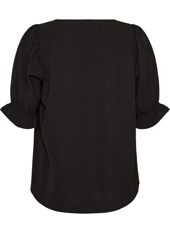 Skjortebluse med 1/2 ermer, Svart, Packshot image number 1