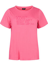T-skjorte i bomull med trykk og korte ermer, Hot Pink Create