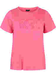 T-skjorte i bomull med trykk og korte ermer, Hot Pink Create