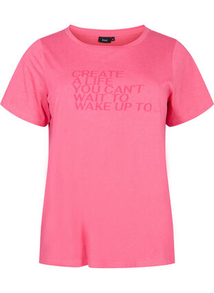 T-skjorte i bomull med trykk og korte ermer, Hot Pink Create, Packshot image number 0