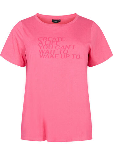 T-skjorte i bomull med trykk og korte ermer, Hot Pink Create, Packshot image number 0