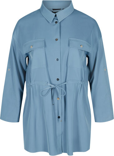 Langermet skjortejakke med knyting og lommer, Blue Shadow, Packshot image number 0