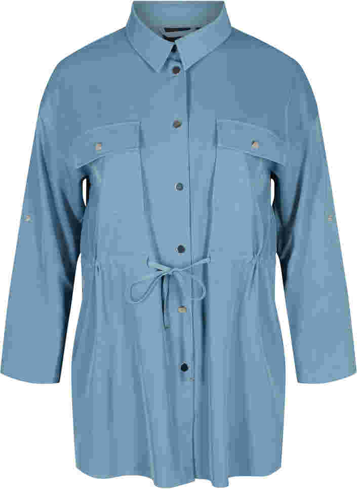 Langermet skjortejakke med knyting og lommer, Blue Shadow