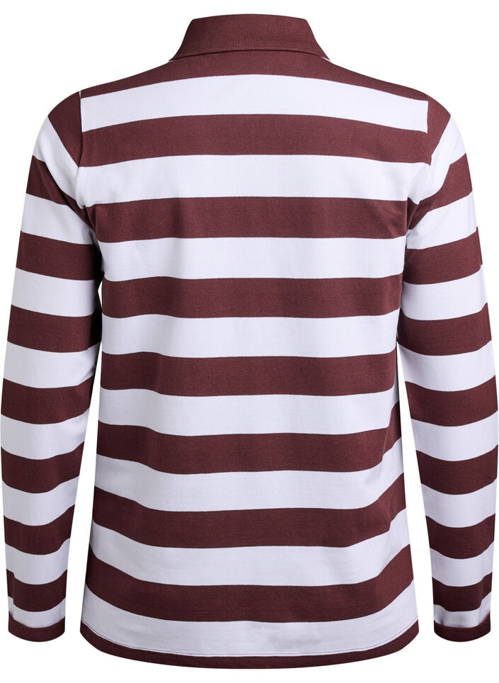 Stripete poloskjorte med lange ermer, Mørk Bordeaux, Packshot image number 1