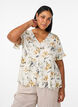 Bluse i lin og viskose med V-hals og knappelukking, Hvit, Model image number 0