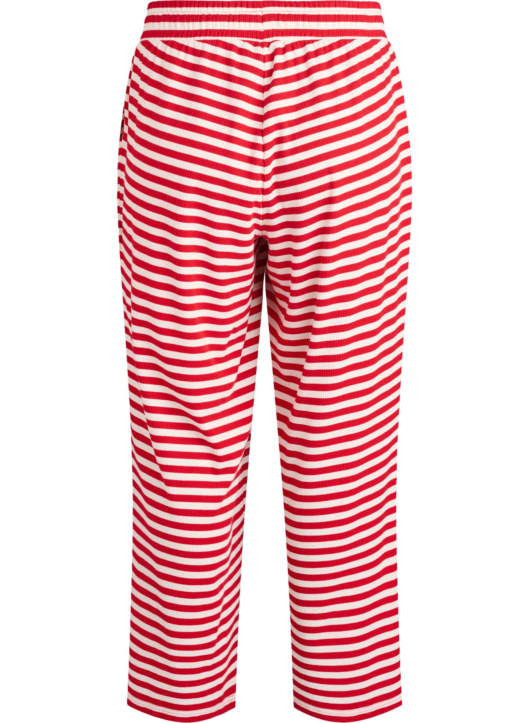 ZizziStripete pyjamasbukser med h&oslash;y midje og vide ben, R&oslash;d, Packshot image number 1
