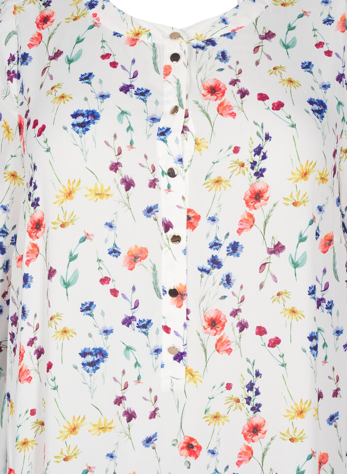 Blomstret midikjole med 3/4-ermer, Multi Flower AOP, Packshot