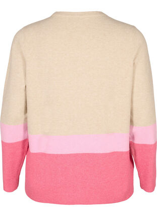 Stripete strikkegenser med rund hals, Hot Pink Comb, Packshot image number 1
