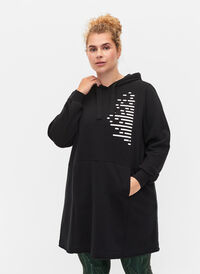 Lang genser med hette og lommer, Black, Model