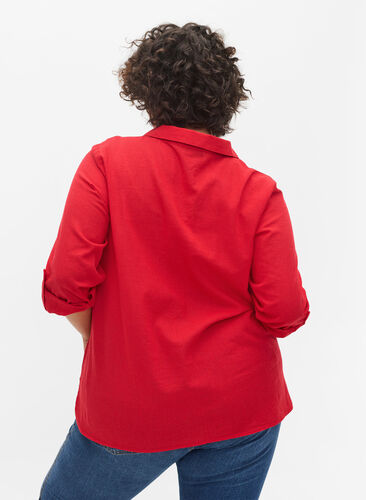 Bluse med 3/4-ermer og knapper, Chinese Red, Model image number 1