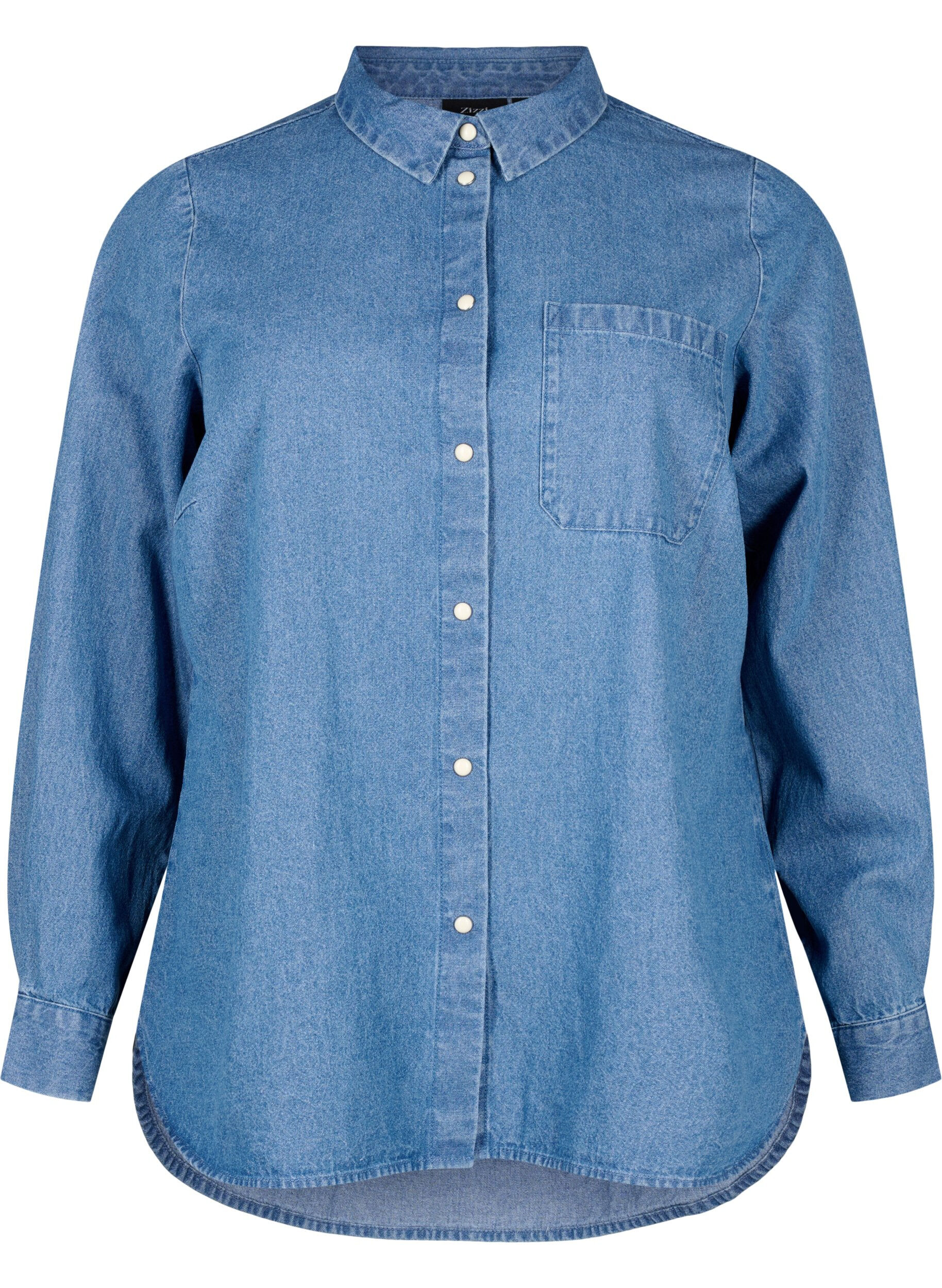 ZizziJeansskjorte med lange ermer og brystlomme, Light Blue Denim, Packshot image number 0