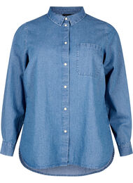 Jeansskjorte med lange ermer og brystlomme, Light Blue Denim