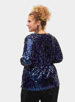 Cardigan med paljetter og lange ermer, Evening Blue, Model