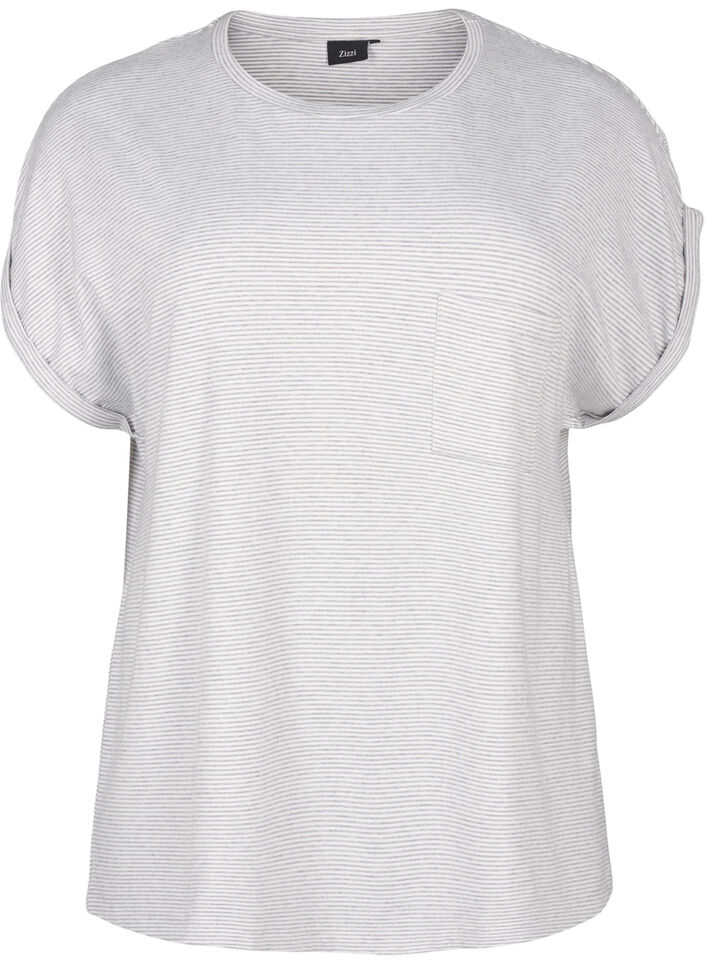 Stripete nattbluse med korte ermer, Grå, Packshot image number 0