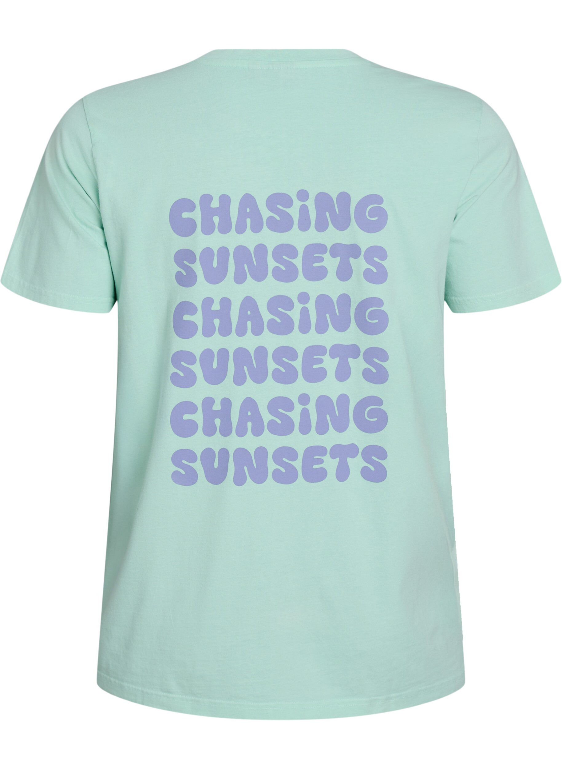 Zizzi T-skjorte i &oslash;kologisk bomull med ryggtrykk, Gr&oslash;nn, Packshot image number 1