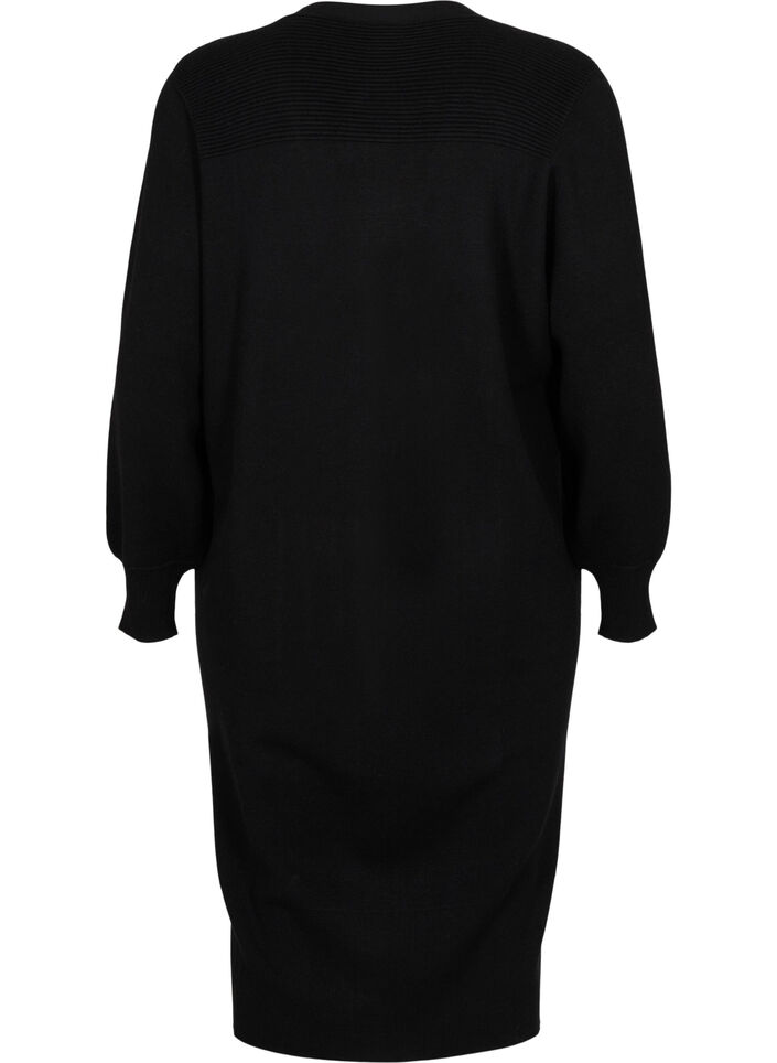 Lang strikket cardigan med lommer, Black, Packshot image number 1