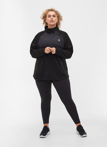 Fleecejakke med knapper og lommer, Black, Model image number 3