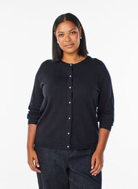Cardigan med runde knapper, Svart Cardigan med runde knapper, Svart, Model