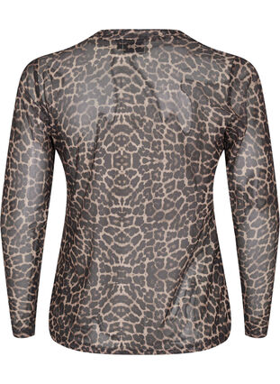 Zizzi Bluse i mesh med leopardmønster, Brun, Packshot image number 1