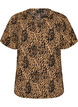 Bluse med korte ermer og v-hals, Brun, Packshot image number 0