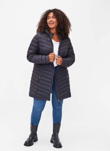 Lettvektsjakke med avtagbar hette og lommer, Black, Model image number 2
