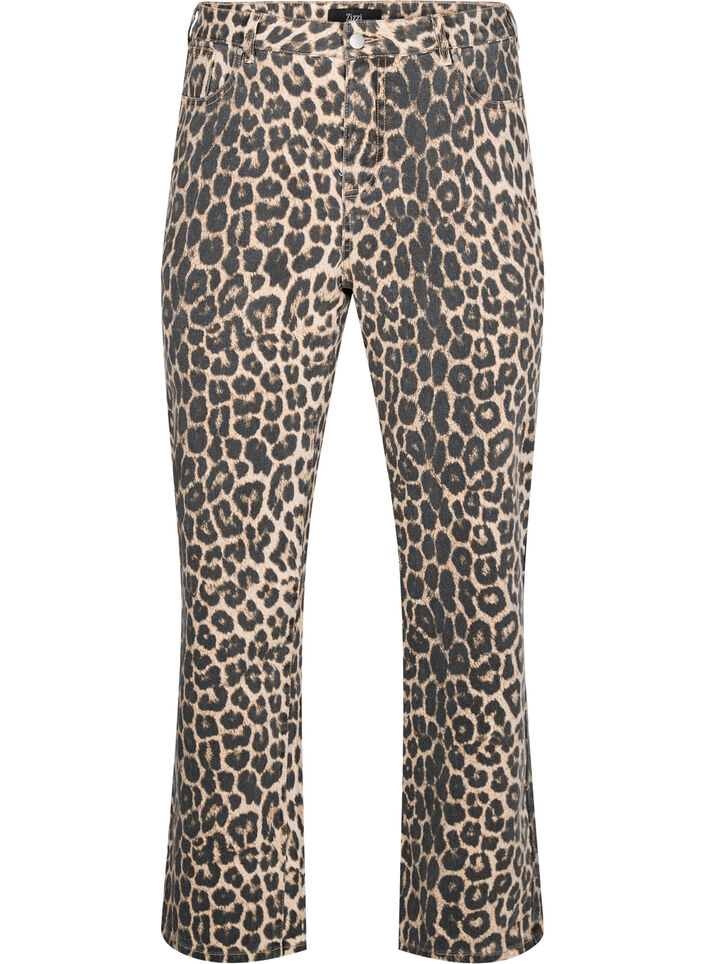 Straight fit jeans med sebraprint, Brun, Packshot image number 0