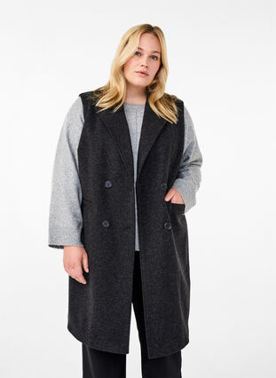 Zizzi Lang vest i ull-look, Dark Grey Melange, Model image number 0
