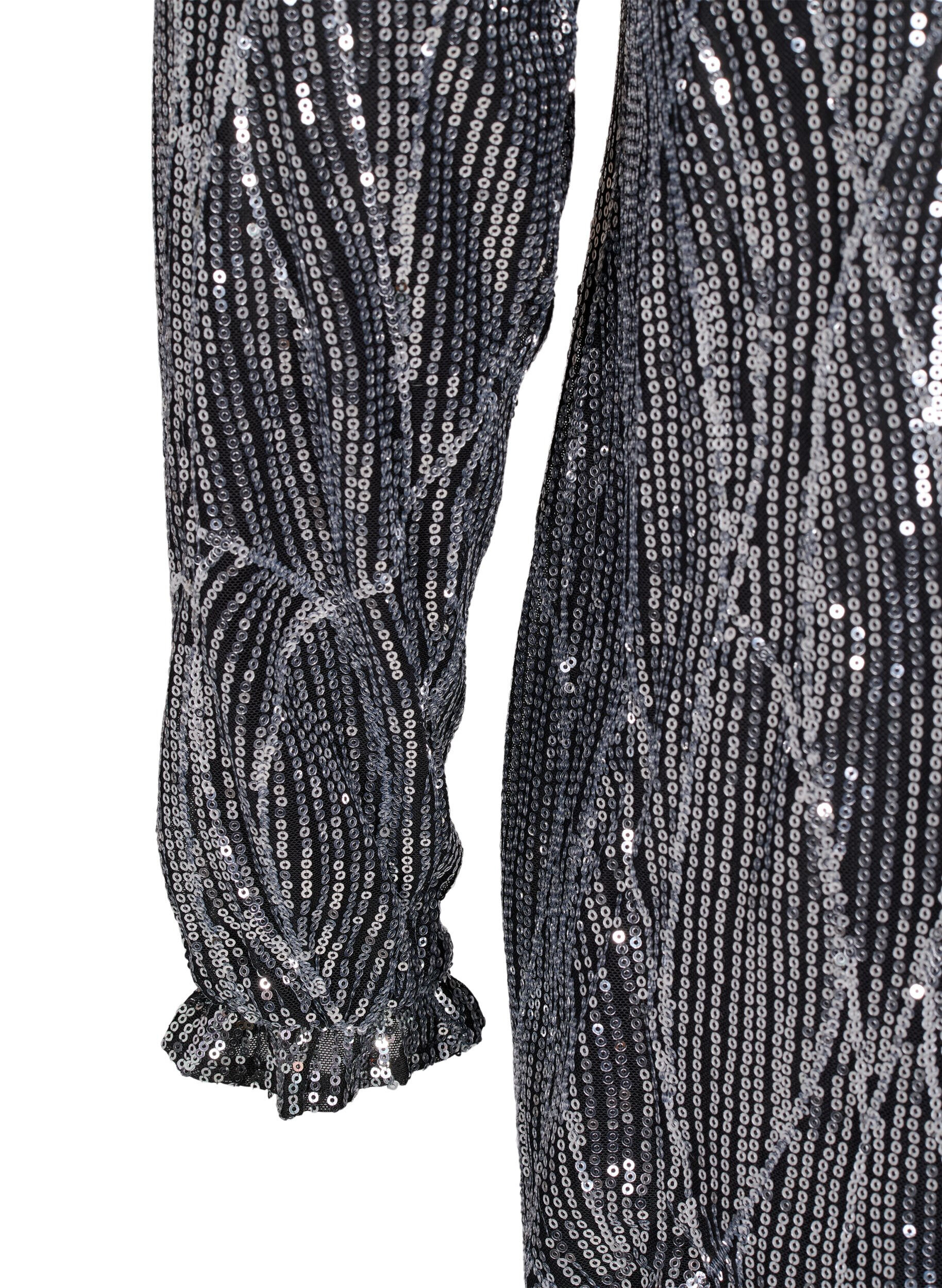 Zizzi Langermet paljettkjole med m&oslash;nster, Silver Sequins, Packshot image number 3