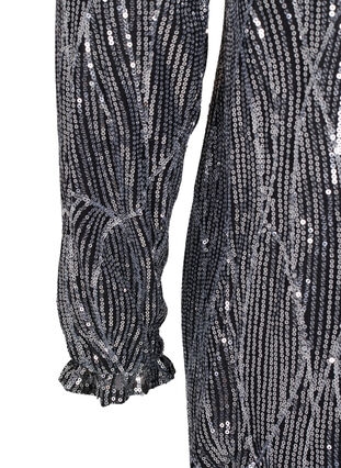 Zizzi Langermet paljettkjole med mønster, Silver Sequins, Packshot image number 3
