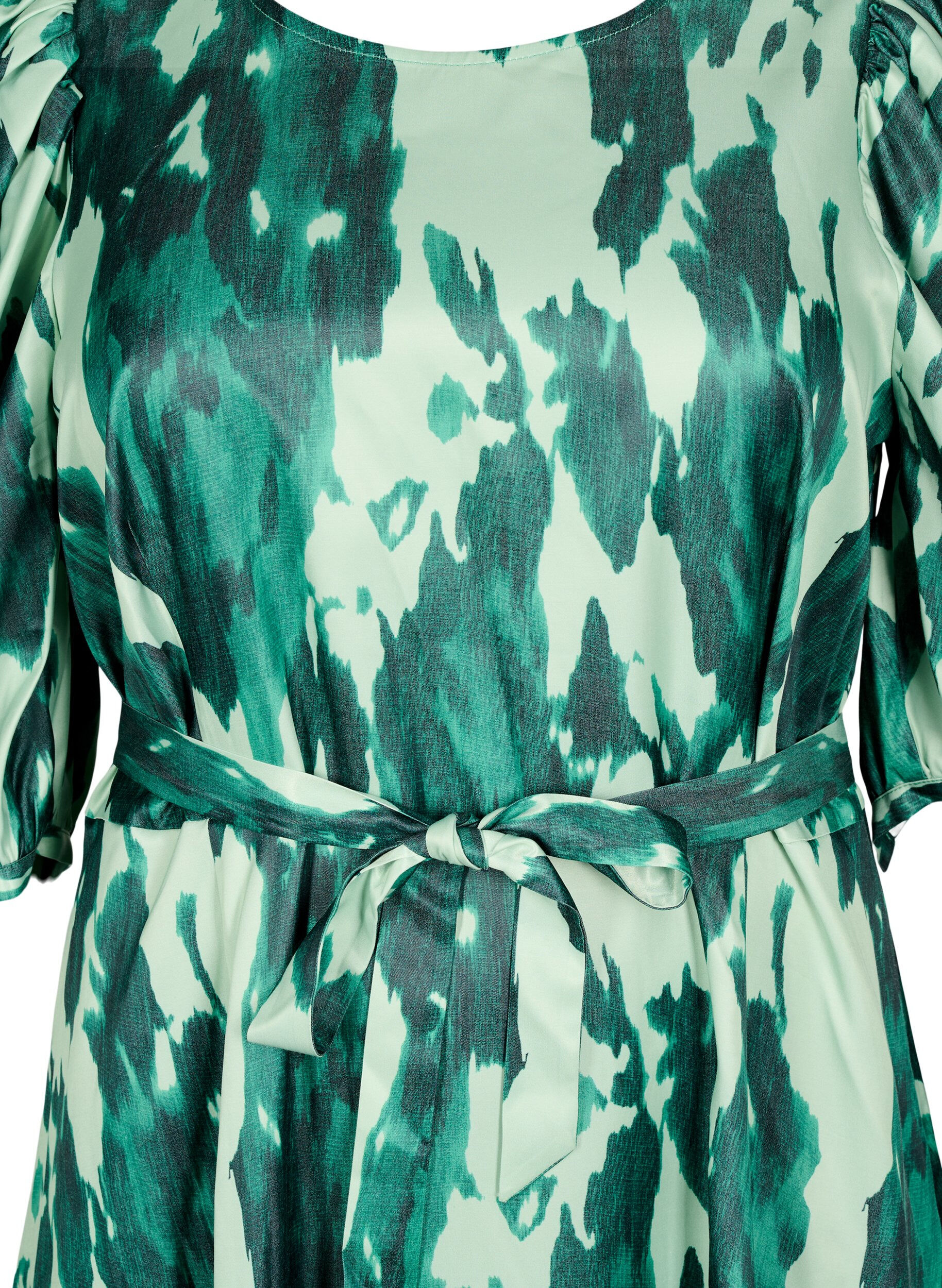 Zizzi Kortermet festkjole med knytebelte, Gr&oslash;nn, Packshot image number 2