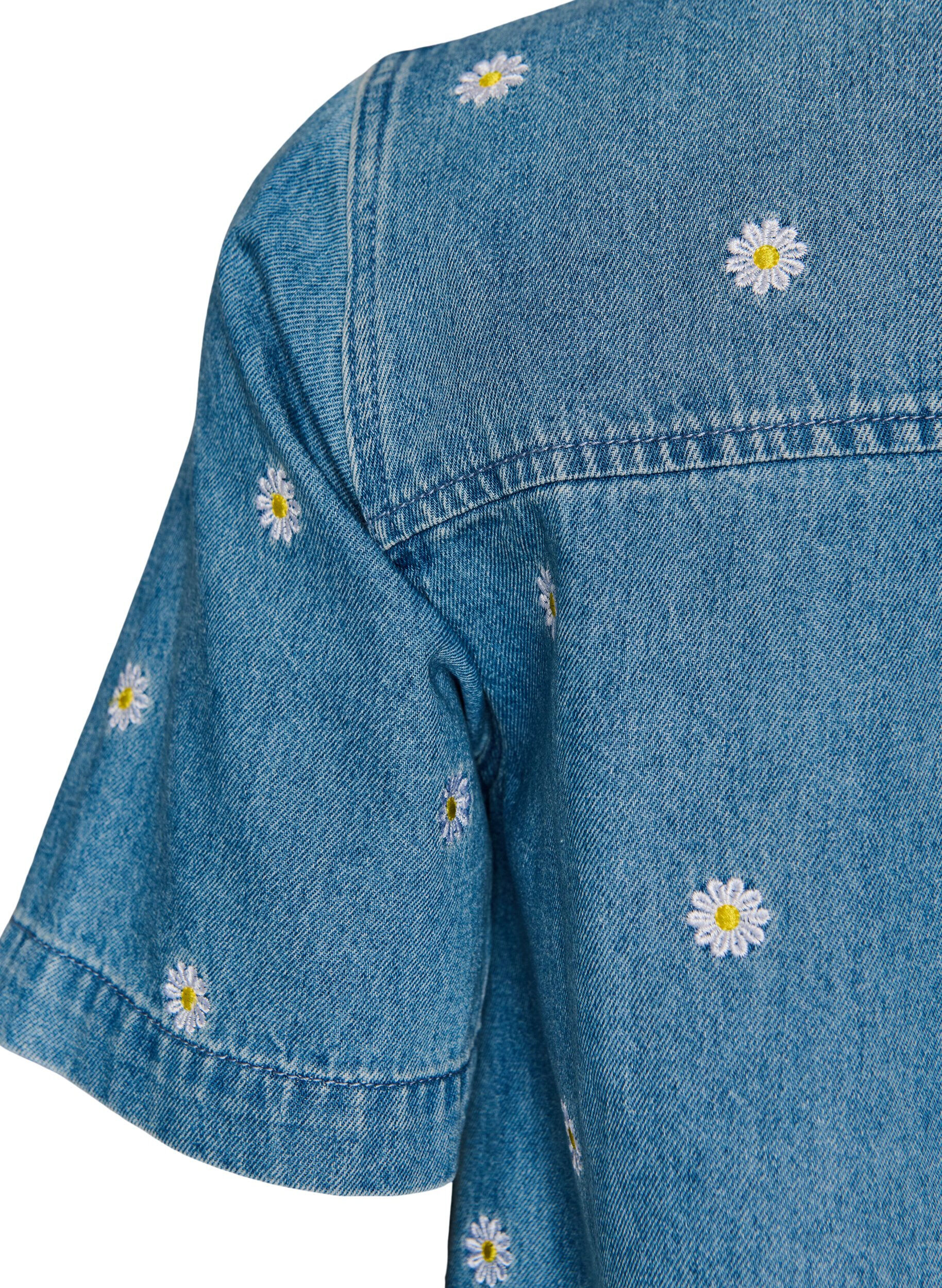 ZizziKort denimkjole med broderte blomster, Bl&aring;, Packshot image number 3