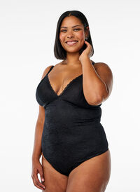 Blonder body med shapewear-effekt, Svart Blonder body med shapewear-effekt, Svart, Model
