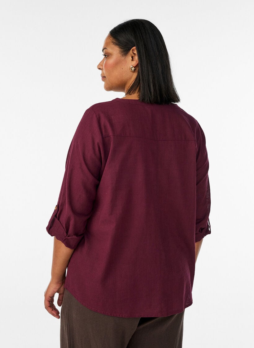 Bomullsbluse med V-hals, R&oslash;d, Model image number 2