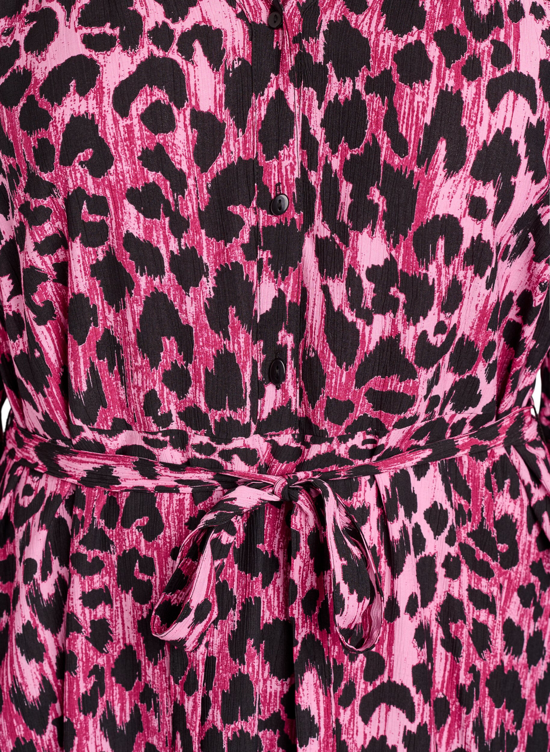 Zizzi Midikjole med knappelukking og knytebelte, Rosa, Packshot image number 2