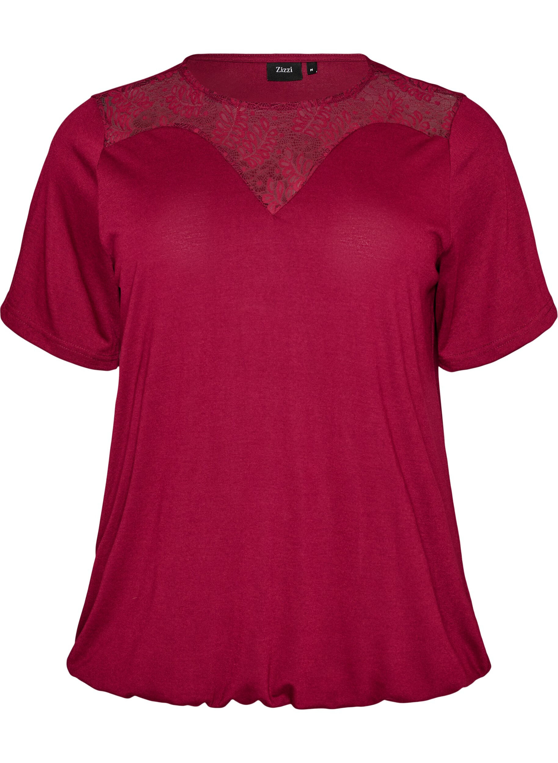 ZizziBluse med blondeinnsats og ballongermer, R&oslash;d, Packshot image number 0