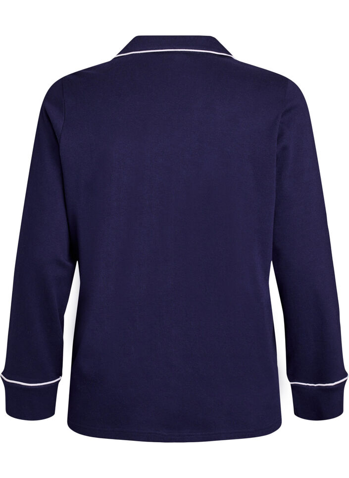 Bomullspyjamas-skjorte med brystlomme, Blå, Packshot image number 1