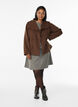 Kort jakke med krage og stoffdekkede knapper, Brun, Model image number 1
