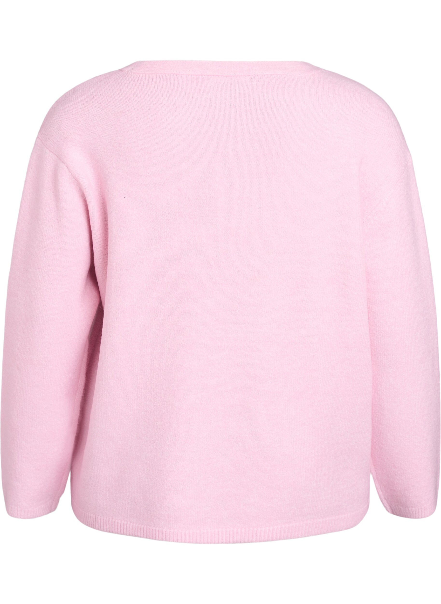 Zizzi Cardigan med V-hals og broderte blomster, Rosa, Packshot image number 1