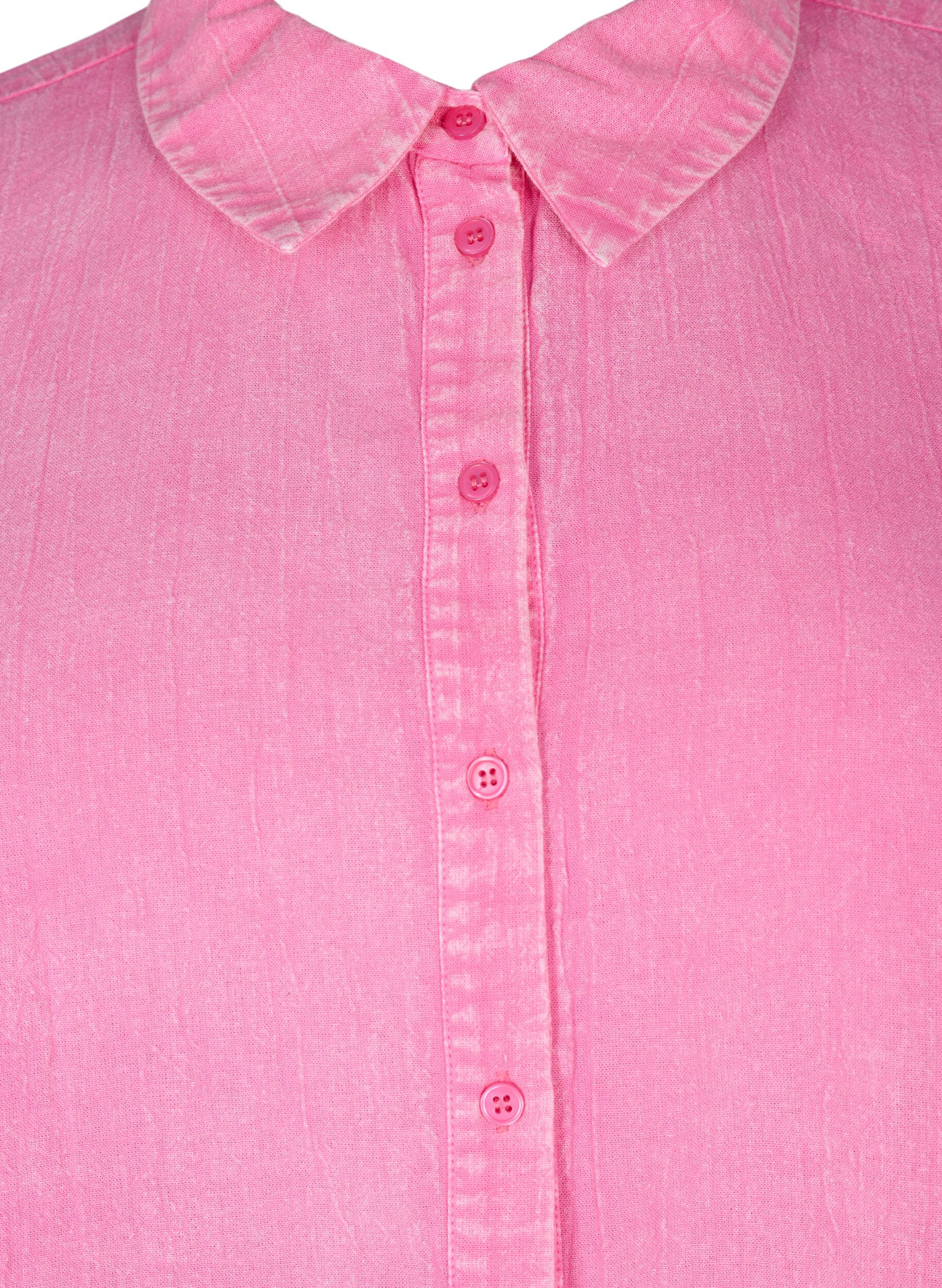 Zizzi Ensfarget denimskjorte, Pink Power, Packshot image number 2