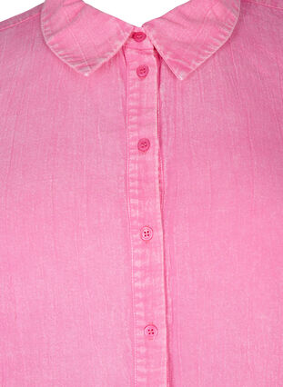 Zizzi Ensfarget denimskjorte, Pink Power, Packshot image number 2