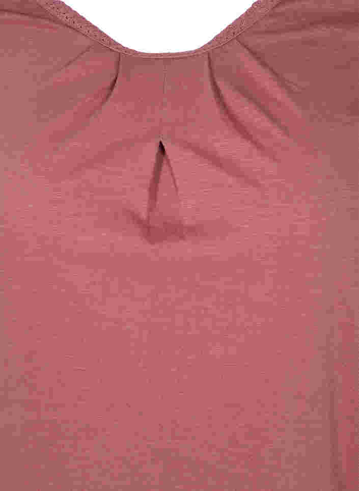 Ensfarget bluse med 3/4-ermer i bomull, Rose Brown, Packshot image number 2