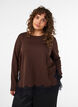 Jerseybluse med blonderkant, Brun, Model image number 0