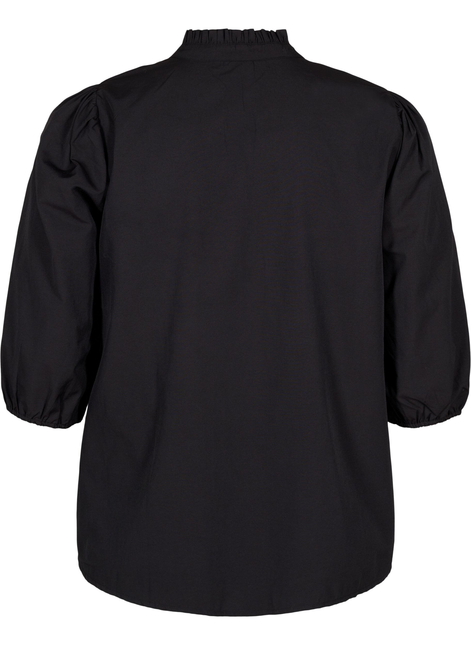 Zizzi Skjortebluse med broderte blomster og 3/4-ermer, Black W. Beige Emb. , Packshot image number 1