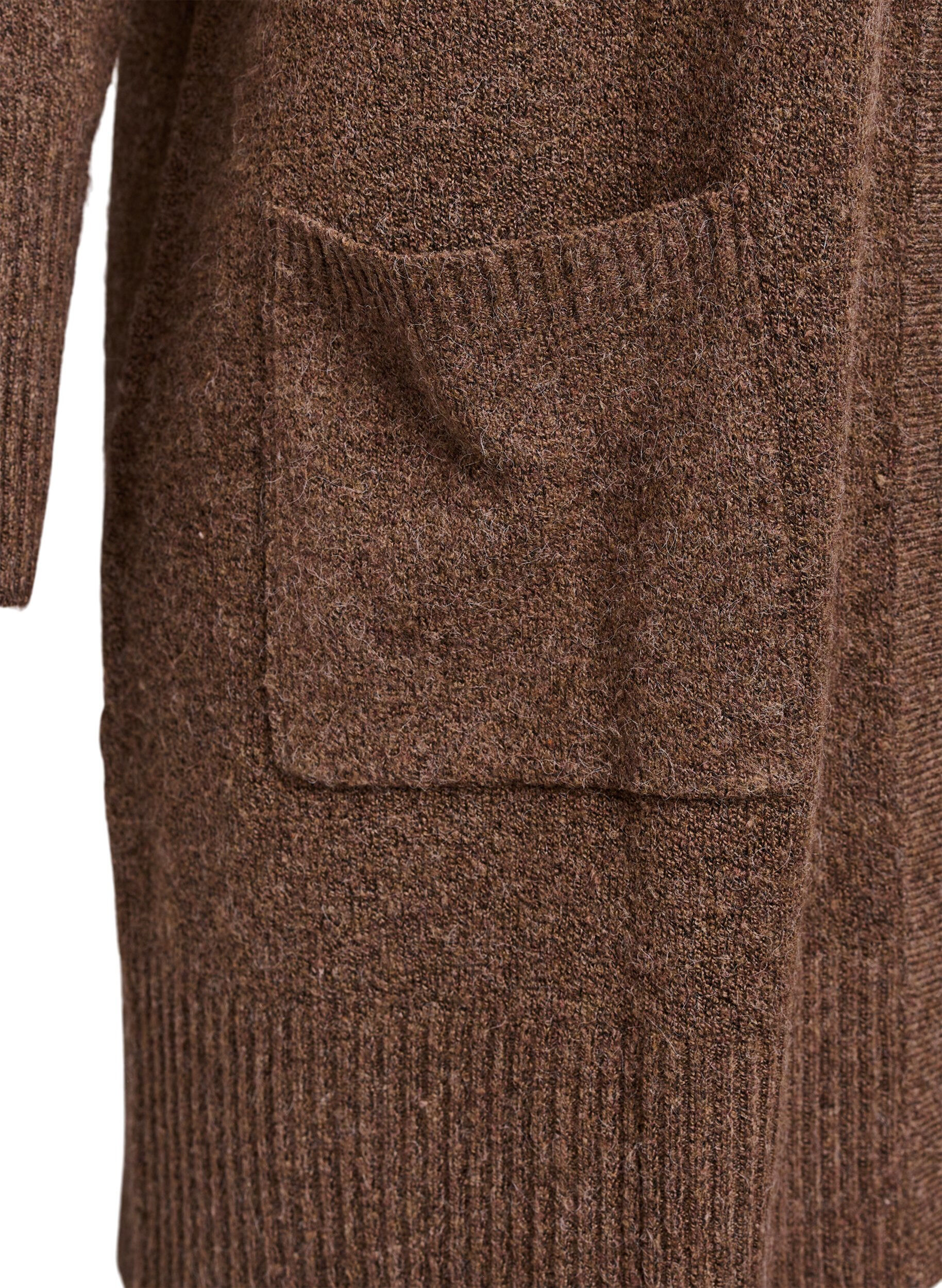 ZizziRibbestrikket cardigan med lommer, Brun, Packshot image number 3