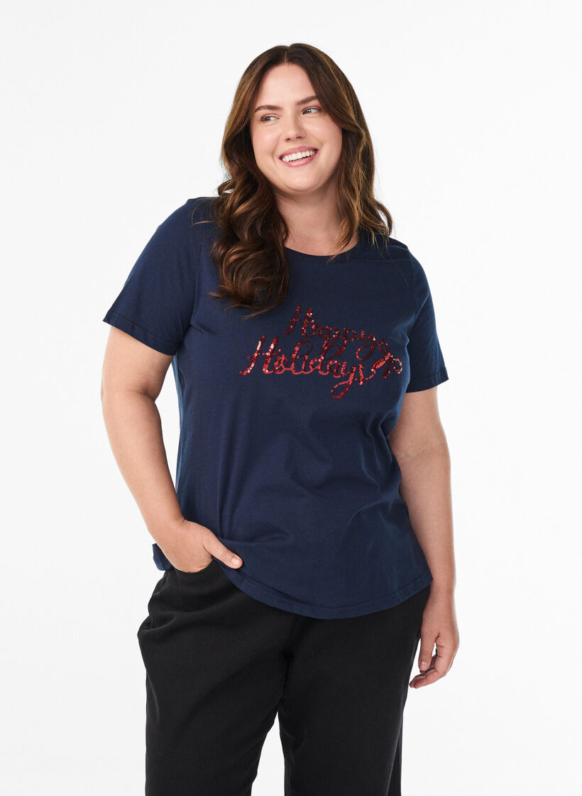 Jule-T-skjorte i &oslash;kologisk bomull, Bl&aring;, Model image number 0