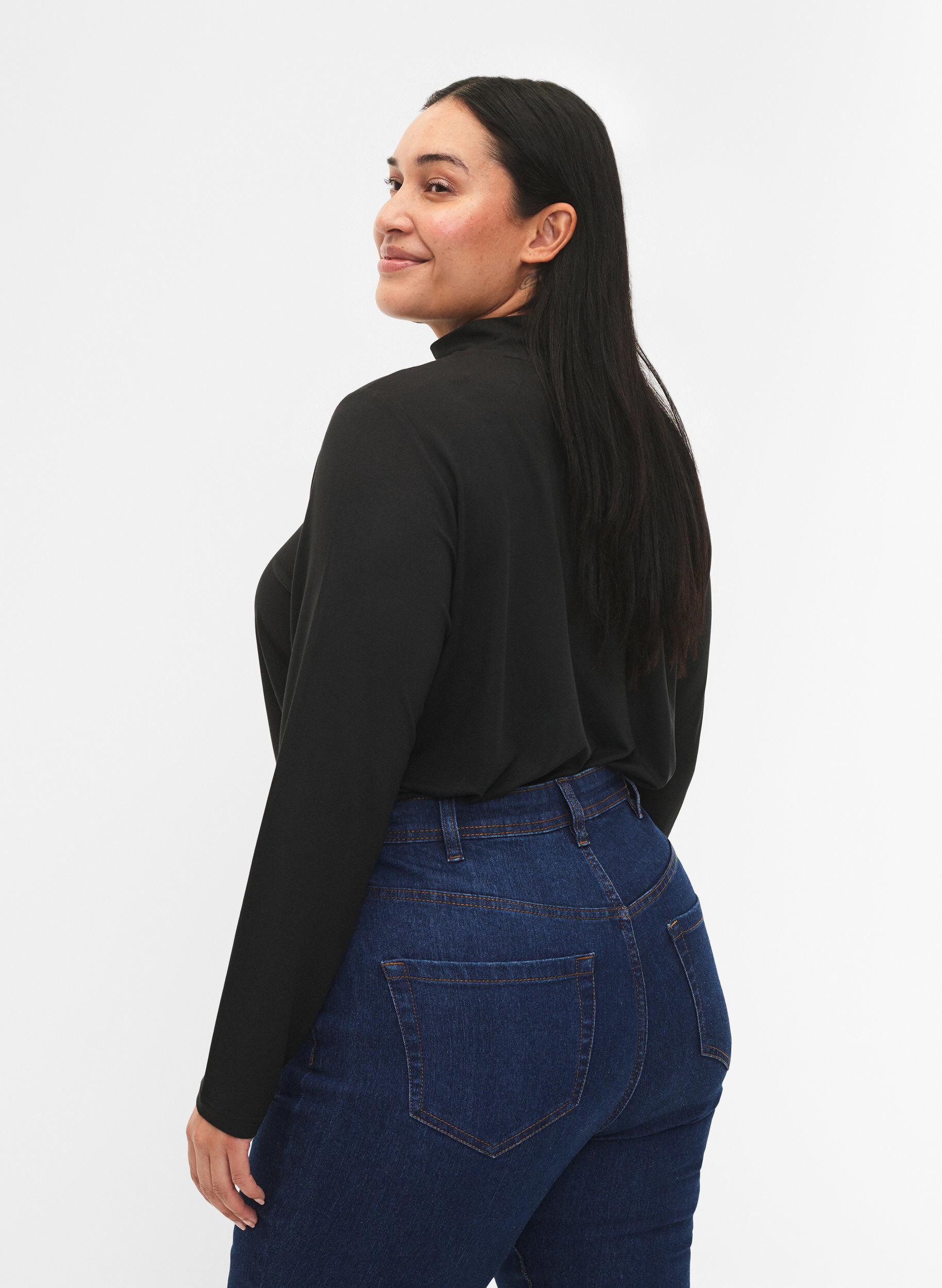Zizzi FLASH - Bluse med lange ermer og turtleneck, Svart, Model image number 2