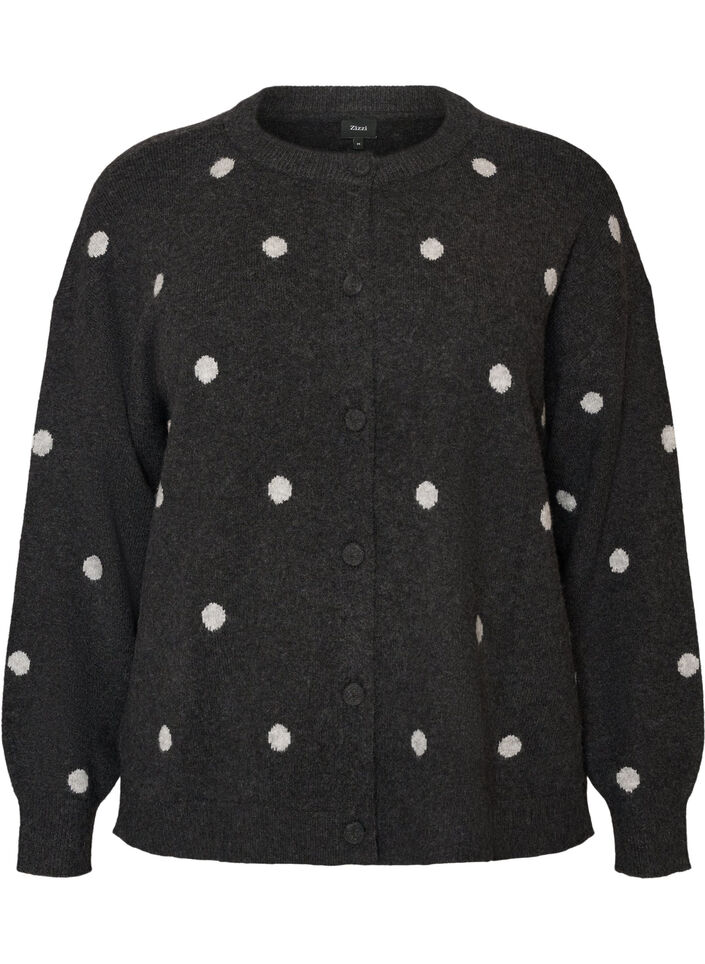 Cardigan med et prikkete m&oslash;nster, Gr&aring;, Packshot image number 0