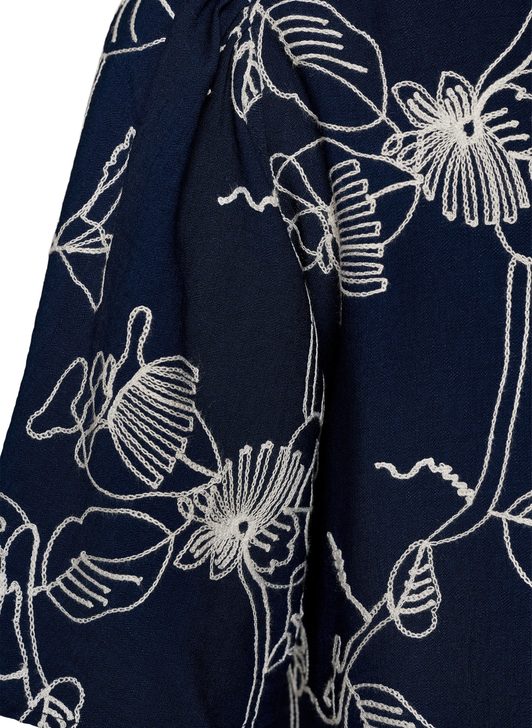ZizziKort A-formet kjole med brodert m&oslash;nster, Bl&aring;, Packshot image number 3